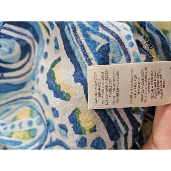 Chico's Size 2 Large Size 12 Blue white & yellow long sleeve button down blouse - Picture 5 of 5